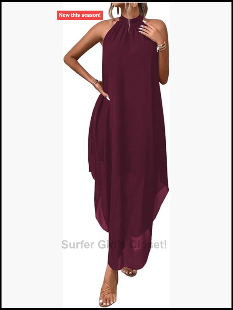 Halter Flowy Chiffon Asymmetrical Long Summer Prom Dress